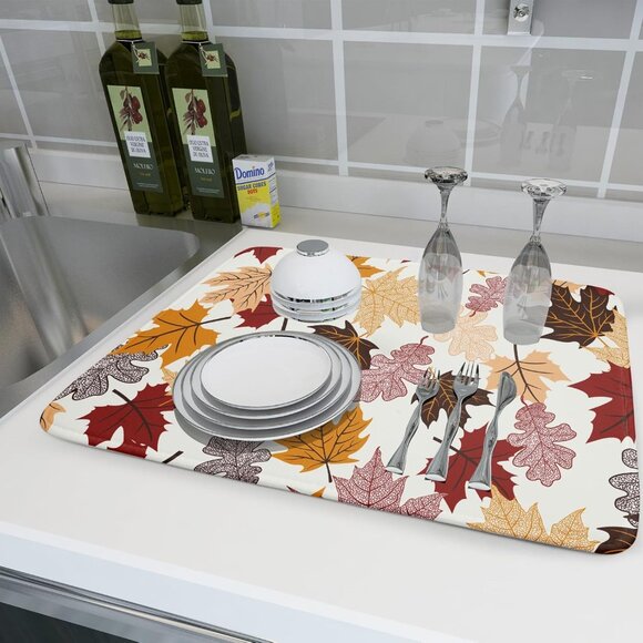 Maple Leaf Dish Drying Mat Large 18x24 inches Fall Autumn Colorful Leaves Dish D - Picture 6 of 7